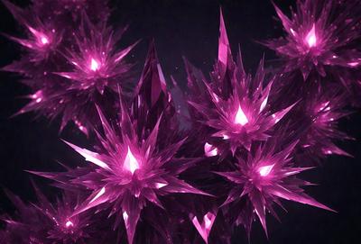 The primary subject of the image is a group of purple crystals or glass balls. They are arranged in a visually appealing manner, creating a sense of depth and dimension. The setting is a dark background, which contrasts with the vibrant purple color of the crystals. The visual style of the image is a combination of digital art and illustration, giving it a unique and artistic appearance. The colors and mood of the image are predominantly purple, creating a sense of calmness and tran