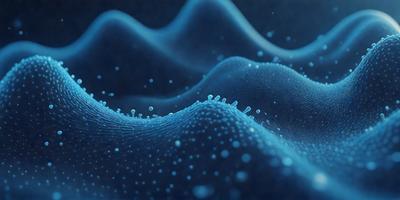 The primary subject of the image is a blue wave with a pattern of bubbles on it. The setting is a dark blue background, which creates a contrast with the wave. The visual style is a digital art or illustration, as the wave appears to be a computer-generated or hand-drawn design. The dominant colors are blue and black, giving the image a calm and serene atmosphere.