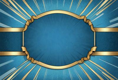 The primary subject of the image is a blue circle with a gold frame. The setting is a blue background, and the visual style appears to be a digital art or illustration. The dominant colors are blue and gold, creating a calm and serene atmosphere.