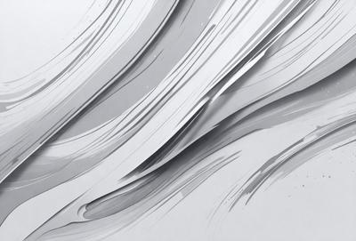 The primary subject of the image is a large, abstract, and colorful painting. The painting is displayed on a gray wall, which serves as the setting or background. The visual style of the painting is a combination of digital art and illustration, creating a unique and artistic atmosphere. The dominant colors in the painting are white, gray, and various shades of blue, which contribute to the overall mood of the piece.