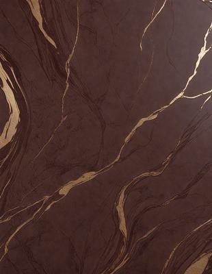 The primary subject of the image is a marble wall with a gold-colored design. The setting is a room with a brown background. The visual style is a close-up of the marble wall, showcasing the intricate gold pattern. The colors and mood of the image are warm and elegant, with the gold accents adding a touch of luxury to the marble surface.