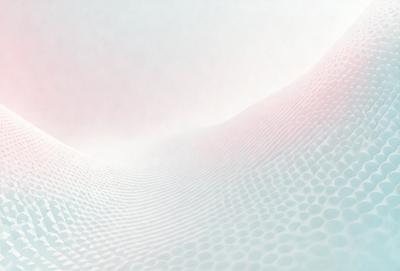 The primary subject of the image is a white, textured surface that appears to be a wall or a large piece of art. The setting is a white room, and the visual style is a combination of a photo and digital art. The dominant colors are white and pink, creating a clean and elegant atmosphere.