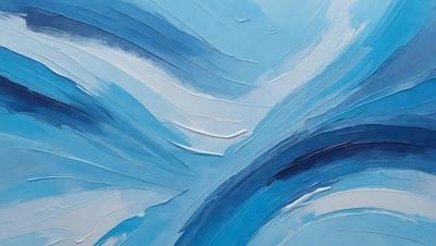The primary subject of the image is a painting of a blue ocean with white waves. The setting is a blue background, and the visual style appears to be a digital art or illustration. The dominant colors are blue and white, creating a serene and calming atmosphere.
