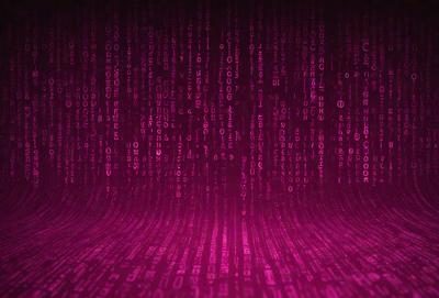 The primary subject of the image is a pink background with a pattern of binary code. The setting is a computer screen, and the visual style is digital art. The dominant colors are pink and purple, creating a warm and inviting atmosphere.
