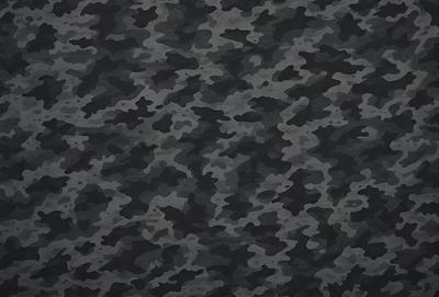 The primary subject of the image is a camouflage pattern, which is the main object, scene, or focus of the image. The setting or background is a black surface, which provides a contrasting backdrop for the camouflage pattern. The visual style of the image is a close-up of the camouflage pattern, showcasing its intricate details. The colors and mood of the image are predominantly black and white, giving it a classic and timeless appearance.