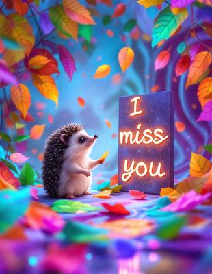 Primary subject: A hedgehog holding a leaf.

Setting/background: A colorful, leaf-filled forest.

Visual style: Digital art.

Colors and mood: The image is bright and colorful, with a playful and whimsical atmosphere.