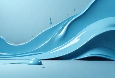 The primary subject of the image is a blue wave with droplets of water. The setting is a blue surface, which could be a wall or a background. The visual style is a digital art or illustration, as the wave appears to be a part of a larger design or pattern. The dominant colors are blue and white, creating a calm and serene atmosphere.
