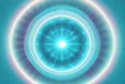 The primary subject of the image is a bright blue circle with a yellow center. The circle appears to be a light source, possibly a sun or a light bulb. The setting is a dark background, which contrasts with the bright colors of the circle. The visual style of the image is a combination of digital art and illustration, creating a vibrant and dynamic scene. The colors and mood of the image are predominantly blue and yellow, with a sense of energy and movement.