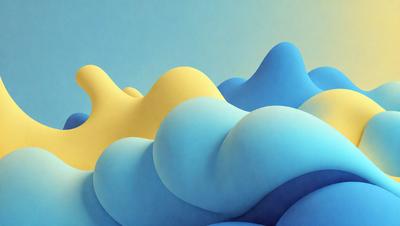 The primary subject of the image is a large, blue, and yellow cloud. The cloud is the main focus of the image, and it is set against a blue sky. The visual style of the image is digital art, as it appears to be a painting or drawing created using digital tools. The dominant colors in the image are blue and yellow, giving it a vibrant and lively atmosphere.