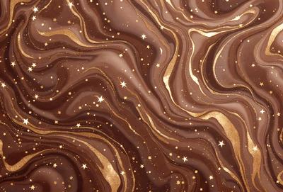The primary subject of the image is a close-up of a brown and gold patterned wallpaper. The setting is a wall with a patterned design, and the visual style appears to be a combination of a photo and digital art. The dominant colors in the image are brown and gold, creating a warm and earthy atmosphere.