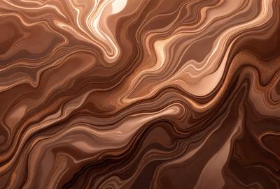 The primary subject of the image is a close-up of a brown and gold marbled surface, which appears to be a piece of wood or a stone. The setting is a natural environment, with the marbled surface being the main focus of the image. The visual style is a close-up, which emphasizes the intricate patterns and textures of the marbled surface. The colors and mood of the image are warm and earthy, with the brown and gold tones creating a sense of natural beauty and richness.
