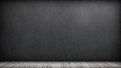 The primary subject of the image is a large, empty wall with a wooden texture. The setting is a room with a wooden floor, and the visual style is a photo. The colors and mood of the image are predominantly dark, with a sense of emptiness and simplicity.
