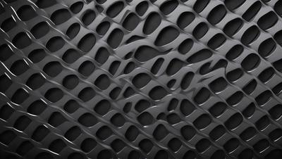 The primary subject of the image is a black and white patterned surface, which appears to be a textured wall or a black and white patterned fabric. The setting is a dark room, and the visual style is a close-up of the patterned surface. The colors and mood of the image are predominantly black and white, creating a sense of depth and contrast.