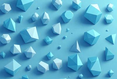 The primary subject of the image is a collection of blue geometric shapes, which are arranged in a visually appealing manner. The setting is a blue background, which provides a contrasting and complementary color to the shapes. The visual style of the image is a combination of digital art and illustration, creating a unique and eye-catching design. The dominant colors in the image are blue and white, giving the scene a calm and soothing atmosphere.