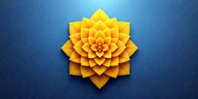 The primary subject of the image is a yellow flower, which is the main object, scene, or focus of the image. The setting is a blue background, which provides a contrasting color to the yellow flower. The visual style of the image is a digital art or illustration, as it is a well-crafted and detailed representation of the flower. The dominant colors in the image are yellow and blue, creating a warm and vibrant atmosphere.