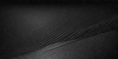 The primary subject of the image is a close-up of a black surface with a pattern of thin, parallel lines. The setting appears to be a dark room, and the visual style is a black and white photo. The dominant colors are black and white, and the overall atmosphere is somewhat mysterious or dramatic.
