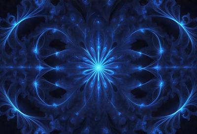 The primary subject of the image is a blue and white flower, which is the main object, scene, or focus of the image. The setting or background features a blue and white pattern, which adds to the overall visual style. The colors and mood of the image are predominantly blue and white, creating a calm and serene atmosphere.