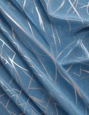 The primary subject of the image is a blue fabric with a pattern of gold and white stripes. The setting is a close-up view of the fabric, showcasing its intricate design. The visual style is a combination of a photo and digital art, as the fabric appears to be a digital representation of a real fabric. The colors and mood of the image are predominantly blue and gold, creating a sense of elegance and sophistication.