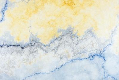 The primary subject of the image is a painting of a cloudy sky. The setting is a blue and yellow background, which adds to the overall atmosphere of the painting. The visual style is a combination of digital art and illustration, creating a unique and artistic representation of the cloudy sky. The colors and mood of the painting are predominantly blue and yellow, giving it a warm and inviting feel.