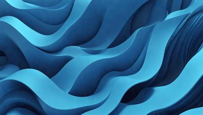 The primary subject of the image is a blue, curved wall with a patterned design. The setting is a room with a blue background, and the visual style appears to be a combination of digital art and illustration. The dominant colors in the image are blue and white, creating a calm and soothing atmosphere.