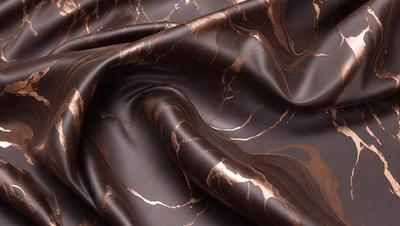 The primary subject of the image is a piece of marbled fabric, which is the main object, scene, or focus of the image. The setting or background of the image is a marbled surface, which is visible. The visual style of the image is a close-up of the marbled fabric, which gives it a detailed and textured appearance. The colors and mood of the image are predominantly brown and black, creating a rich and sophisticated atmosphere.