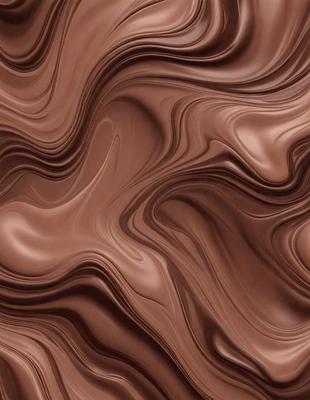 The primary subject of the image is a close-up of a chocolate-covered surface, possibly a chocolate cake or a chocolate sculpture. The setting is a dark background, which emphasizes the richness of the chocolate. The visual style is a close-up, which highlights the intricate details of the chocolate. The colors and mood are predominantly dark, with the chocolate being the main focus and evoking a sense of indulgence and richness.