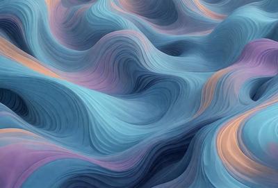 The primary subject of the image is a blue and purple ocean wave. The setting is a large body of water, and the visual style is a digital art or illustration. The dominant colors are blue and purple, creating a serene and calming atmosphere.