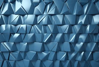 The primary subject of the image is a blue wall with a pattern of triangular shapes. The setting is a room with a blue background, and the visual style appears to be a digital art or illustration. The dominant colors are blue and white, creating a calm and soothing atmosphere.