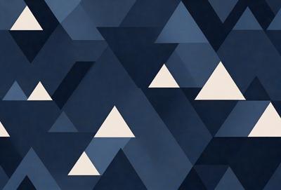 The primary subject of the image is a blue background with a pattern of triangles. The setting is a dark blue background, and the visual style is a digital art or illustration. The dominant colors are blue and white, creating a calm and serene atmosphere.