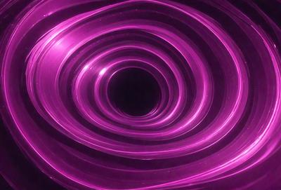 The primary subject of the image is a purple spiral, which appears to be a swirling pattern or a tunnel-like structure. The setting is a dark background, which contrasts with the purple spiral, creating a striking visual effect. The visual style of the image is a combination of artistic and digital elements, giving it a unique and intriguing appearance. The colors and mood of the image are predominantly purple, which evokes a sense of mystery and depth.