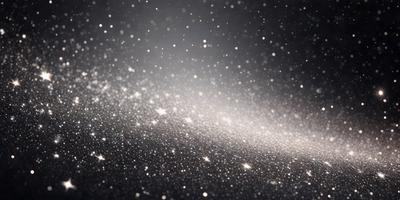 The primary subject of the image is a starry night sky filled with bright stars. The setting is a dark, star-filled sky, and the visual style is a photo. The colors and mood of the image are predominantly dark and mysterious, with the bright stars providing a contrasting and captivating element.