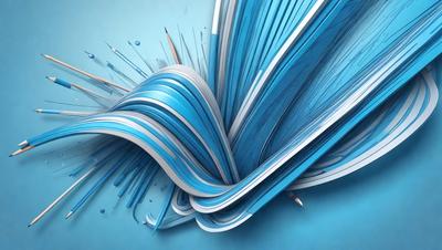 The primary subject of the image is a large, colorful book that is made up of multiple books stacked on top of each other. The book is blue and white, and it appears to be a digital art or illustration. The setting is a blue background, which adds to the overall atmosphere of the image. The visual style of the image is a combination of digital art and illustration, creating a unique and eye-catching design.