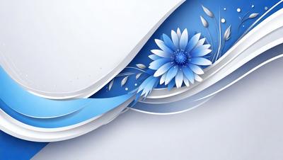 The primary subject of the image is a blue flower with a white background. The visual style appears to be a digital art or illustration, as the flower is depicted in a detailed and vibrant manner. The colors and mood of the image are predominantly blue and white, creating a calm and serene atmosphere.