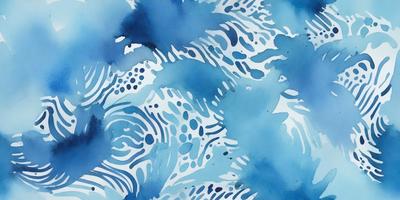 The primary subject of the image is a blue and white water-like pattern, which appears to be a painting or a digital artwork. The setting is a blue background, and the visual style is a combination of painting and digital art. The dominant colors are blue and white, creating a calm and serene atmosphere.