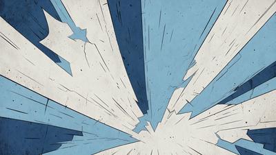The primary subject of the image is a blue and white explosion, which appears to be a digital art or illustration. The setting is a blue background, and the visual style gives the impression of a comic book or a graphic novel. The colors and mood of the image are predominantly blue and white, creating a sense of motion and energy.