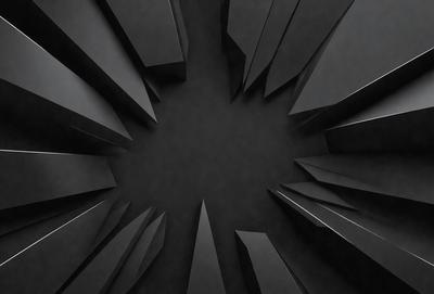 The primary subject of the image is a large, black, circular object with a hole in the center. The setting is a dark room, and the visual style appears to be a combination of a photo and a digital art or illustration. The dominant colors are black and white, creating a moody atmosphere.