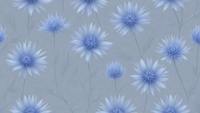 The primary subject of the image is a pattern of blue flowers on a gray background. The flowers are arranged in a visually appealing manner, creating a sense of depth and dimension. The visual style of the image is a combination of digital art and illustration, with the blue flowers and gray background creating a cohesive and harmonious design. The colors and mood of the image are predominantly blue, which gives the scene a calm and serene atmosphere.