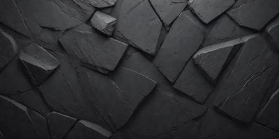 The primary subject of the image is a large, black stone wall. The setting is a dark room, and the visual style appears to be a combination of a photo and a digital art or illustration. The dominant colors are black and grey, creating a moody atmosphere.