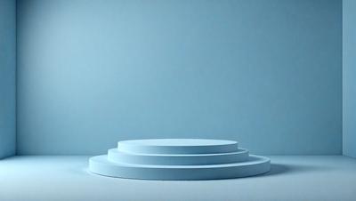 The primary subject of the image is a blue table with a white circle on top of it. The table is placed on a white surface, which serves as the background. The visual style of the image is a photo, capturing the details of the table and the circle. The colors in the image are predominantly blue and white, creating a calm and serene atmosphere.