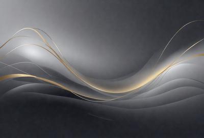 The primary subject of the image is a flowing, golden wave that appears to be made of light. The wave is the main focus of the image, and it is set against a dark background. The visual style of the image is digital art, as it is a computer-generated representation of a wave. The colors and mood of the image are predominantly dark, with the golden wave providing a contrasting and luminous element.