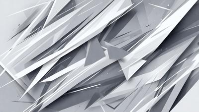 The image is a digital artwork featuring a large number of triangular shapes in various sizes and orientations. The primary subject is the intricate pattern created by these triangles, which are arranged in a visually appealing manner. The setting is a gray background, which contrasts with the white triangles, giving the artwork a clean and modern appearance. The visual style is a combination of digital art and illustration, showcasing the artist's skill in creating complex patterns and designs. The colors and mood of the image are