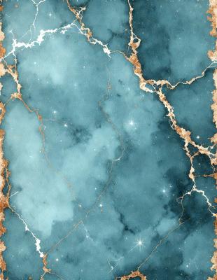 The primary subject of the image is a blue marble wall with a pattern of white stars. The setting is a room with a blue marble wall, and the visual style is a painting or drawing. The dominant colors are blue and white, creating a calm and serene atmosphere.
