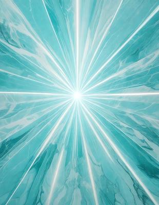 The primary subject of the image is a bright light source, possibly a sun or a light bulb, shining through a blue and white patterned glass. The setting is a blue and white marbled surface, which serves as the background. The visual style of the image is a combination of photo and digital art, creating a unique and eye-catching effect. The colors and mood of the image are predominantly blue and white, with a sense of brightness and energy.