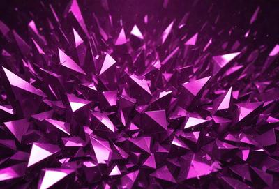 The primary subject of the image is a purple, geometric pattern. The setting is a dark background, which contrasts with the purple pattern. The visual style is a combination of digital art and illustration, creating a unique and eye-catching design. The dominant colors are purple and pink, giving the image a vibrant and lively atmosphere.