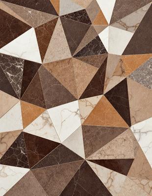 The primary subject of the image is a patterned floor made of marble. The setting is a room with a marble floor, and the visual style is a combination of photo and digital art. The colors and mood of the image are predominantly brown and earthy, creating a warm and natural atmosphere.
