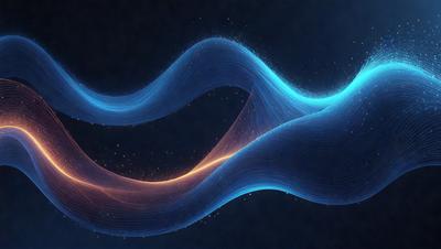 The primary subject of the image is a blue and orange wave, which appears to be a digital art or illustration. The setting is a dark background, which adds to the overall mood of the image. The visual style is a combination of digital art and illustration, creating a unique and captivating scene.