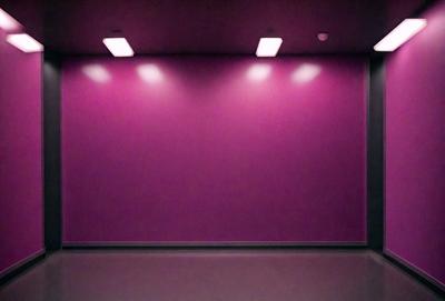 The primary subject of the image is a purple wall with a large, empty space. The setting is a room with a purple wall, and the visual style is a photo. The colors and mood of the image are predominantly purple, creating a calm and serene atmosphere.