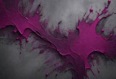 The primary subject of the image is a purple splash or paint, which is the main focus of the scene. The setting is a black background, which contrasts with the purple splash. The visual style appears to be a digital art or illustration, as the purple splash is the main element of the image, and it is not a photo. The colors and mood of the image are predominantly purple, creating a bold and striking visual effect.