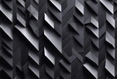The primary subject of the image is a black and white patterned wall. The setting is a black background, and the visual style is a patterned design. The dominant colors are black and white, creating a bold and striking atmosphere.