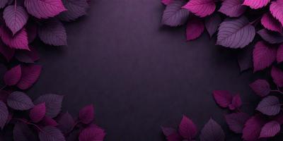 The primary subject of the image is a purple background with a few leaves scattered around. The setting appears to be a dark room, and the visual style is a combination of a photo and a drawing. The dominant colors are purple and pink, creating a calm and serene atmosphere.
